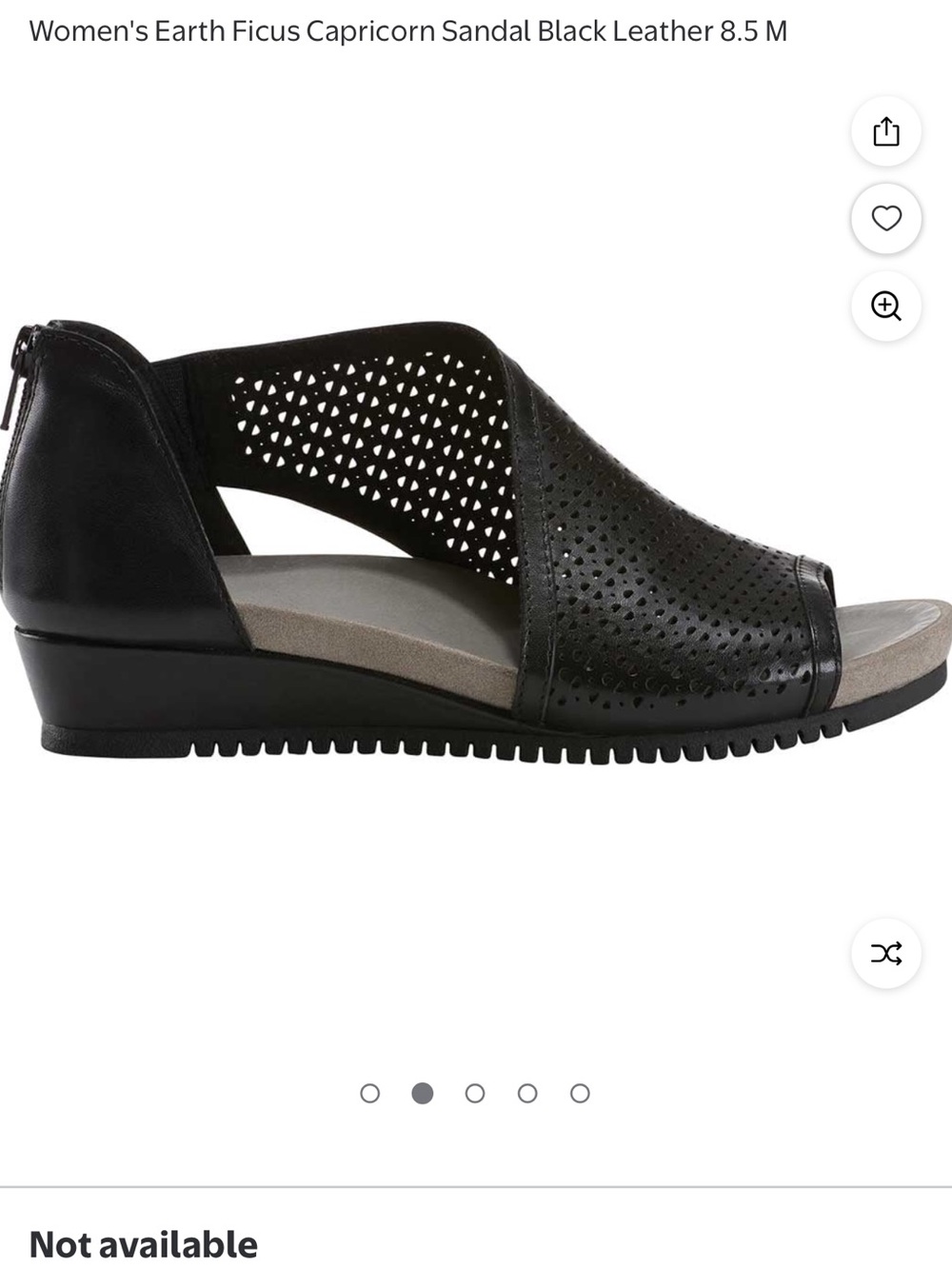 Earth Women's Black Perforated Peep-Toe Wedge Sandals Size 8 - Picture 2 of 7